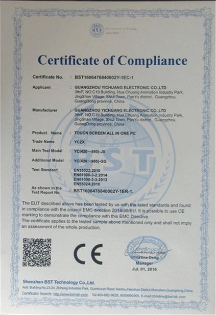 Trung Quốc Guangzhou Yichuang Electronic Co., Ltd. Chứng chỉ