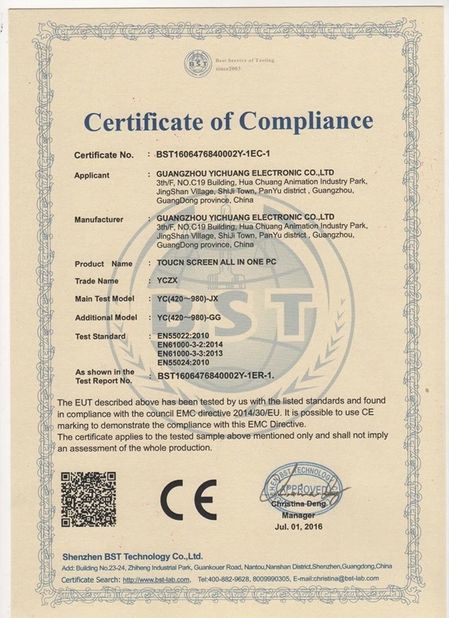 Trung Quốc Guangzhou Yichuang Electronic Co., Ltd. Chứng chỉ